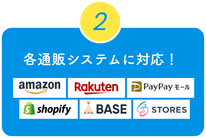 各通販システムに対応！Amazon・楽天・PayPayモール・shopify・BASE・STORES